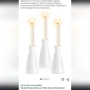 NIP Elegant Cream Off White Ceramic Glazed Gold Rimmed Candle Holders Set